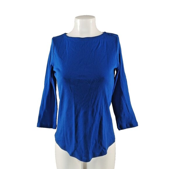 NWT CHARTER CLUB Women Top XS(0-2) Blue Boat neck Pullover Knit Pima Cotton - Picture 1 of 11